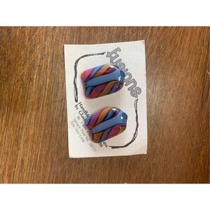 Fusions Women's Handblown Glass Stud Earrings Blue & Pink NWT